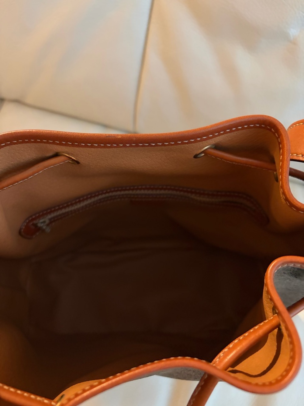 Celine Brown Signature Drawstring Bucket Bag with Tan Trim - Picture 7 of 9